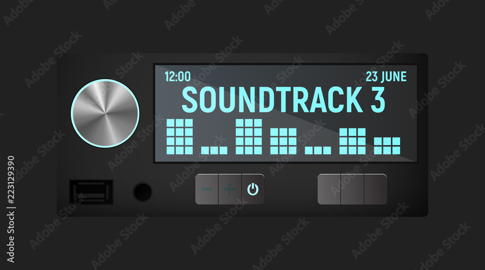 The radio in the car. Audio tuner. Vector illustration. The radio in the car. Audio tuner. Vector illustration.