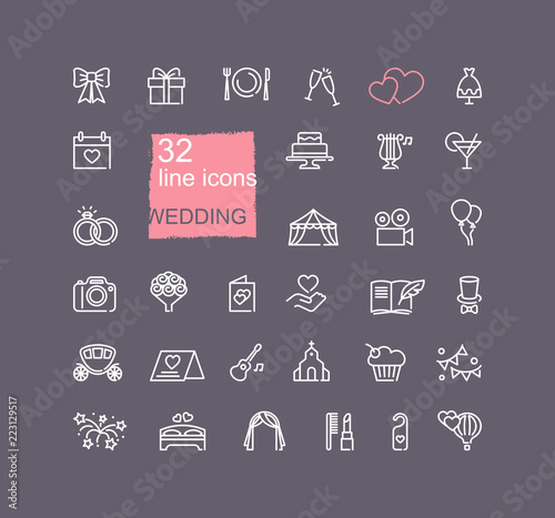 Linear icons on the theme of the wedding