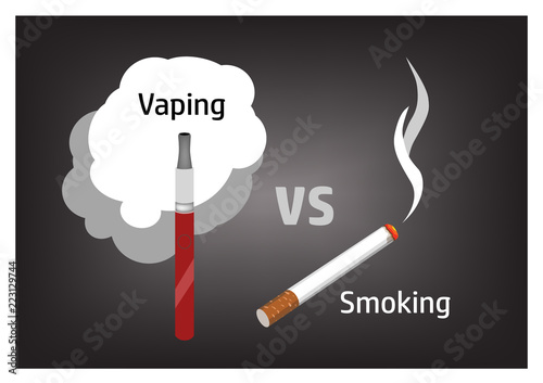 Vaping versus smoking vector image with wording, on a dark background