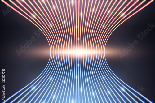 Futurictic design of Big Data lines connected. Visualization of data stream in space and blockchain. Internet of things network. Vector illustration