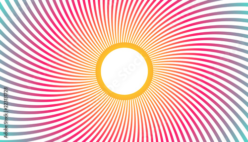 graphic label card background with radial sun beams in rainbow colors
