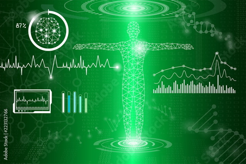abstract background technology concept in green light,human body heal,technology modern medical science in future and global international medical with tests analysis clone DNA human