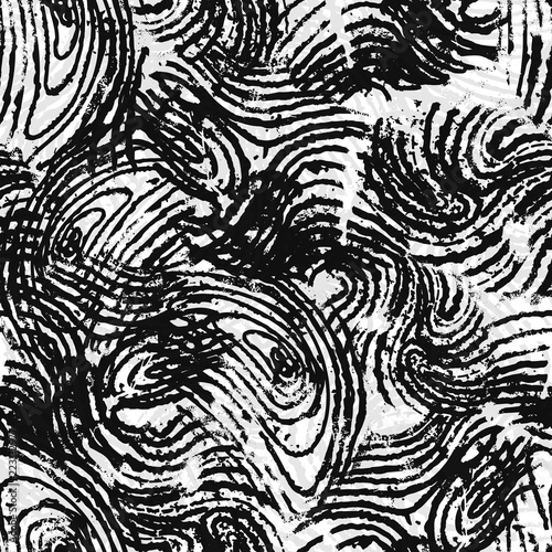 Black fingerprints on white, grunge seamless pattern