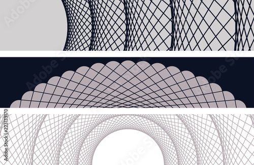 set of graphic circular web banners in silver shades