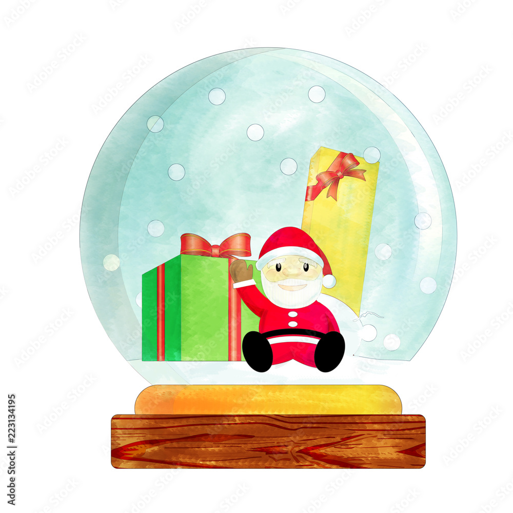 スノードームの水彩タッチのイラスト サンタクロースとプレゼント Snow Dome Globe Stock Illustration Adobe Stock