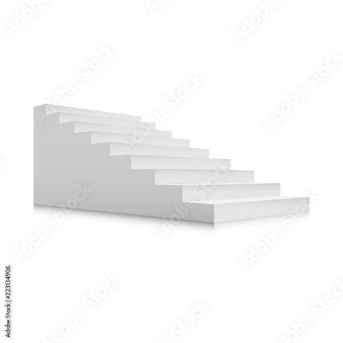 White stairs template set. Interior staircases in cartoon style isolated on white background. Vector 3d staircase illustration