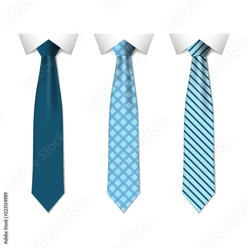 Blue plain and striped ties. Vector illustration
