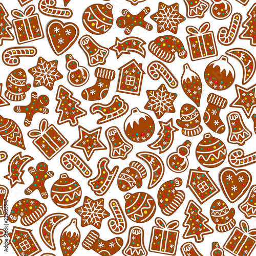Gingerbread candy seamless pattern on white background