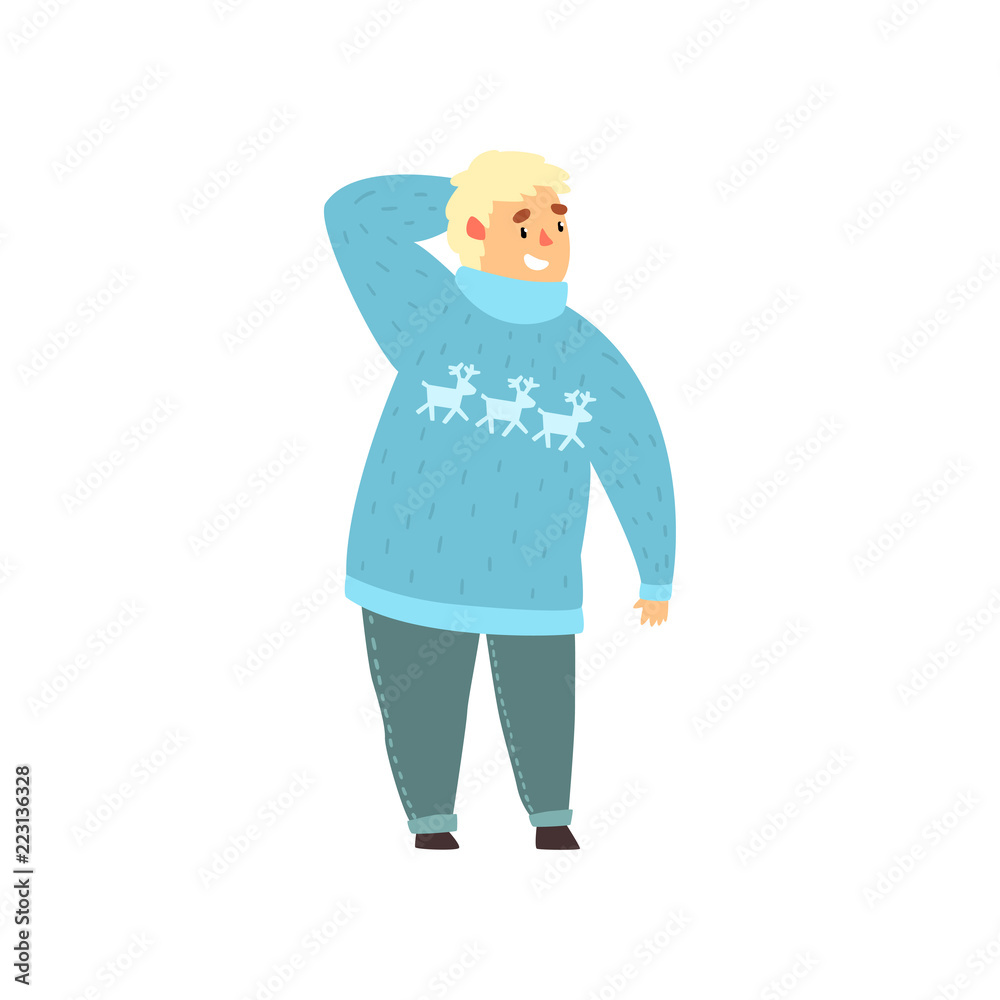 Handsome overweight man dressed in blue 