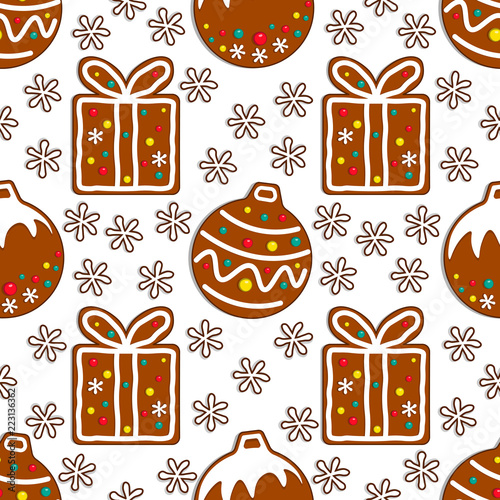 Gingerbread candy seamless pattern on white background