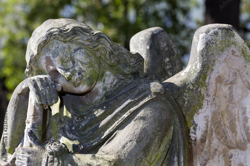 Obraz premium Historic Statue on the mystery old Prague Cemetery, Czech Republic