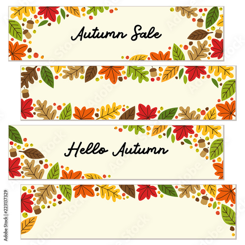 Cute set of Autumn Leaves horizontal banners