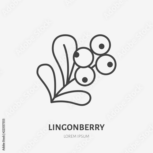Lingonberry flat line icon, forest berry sign, healthy food logo. Illustration of cranberry, cowberry for natiral food store.