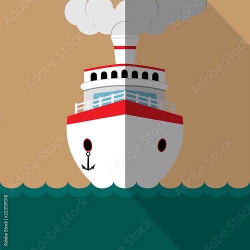 Flat design front view of the liner in the sea