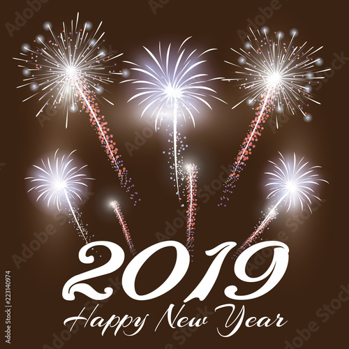 Festive patterned fireworks bursting in various forms, sparkling pictograms set against a black background Abstract. New Year and birthdays. Vector illustration