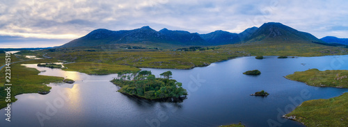 Fototapeta Naklejka Na Ścianę i Meble -  Aerial panorama of the Pine Trees Island in the Derryclare Lake