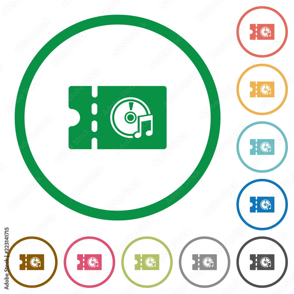 Music store discount coupon flat icons with outlines Music store discount coupon flat icons with outlines