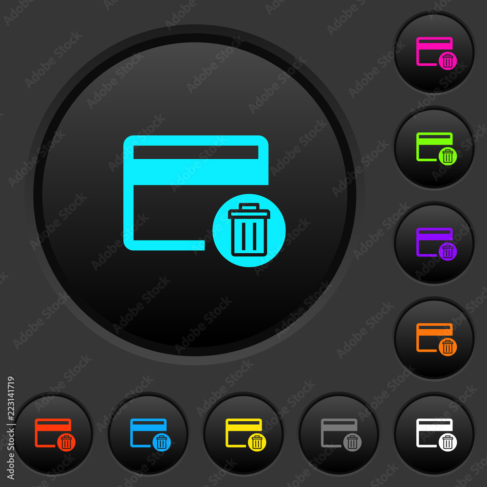 Delete credit card dark push buttons with color icons Delete credit card dark push buttons with color icons