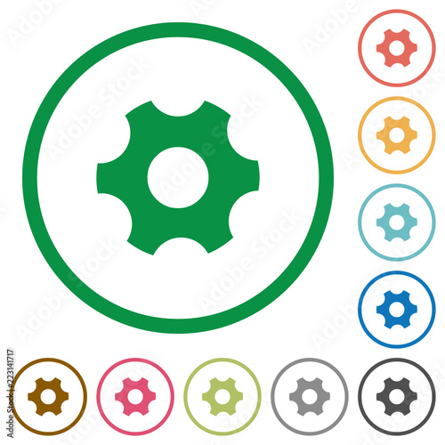Single cogwheel flat icons with outlines