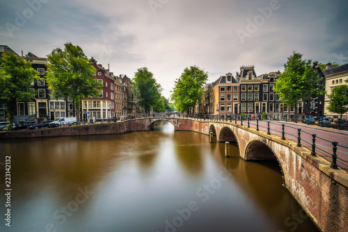 Famous Keizersgracht canal intersection in Amsterdam