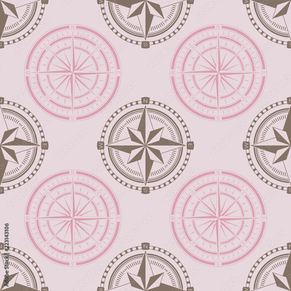 Seamless pattern with compass rose  for your design