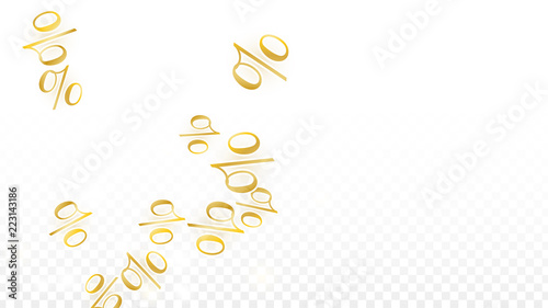 Luxury Vector Gold Percentage Sign Confetti on Transparent. Percent Sale Background. Business, Economics Print. Discount Illustration. Promotion Poster. Black Friday Banner. Special offer Template.