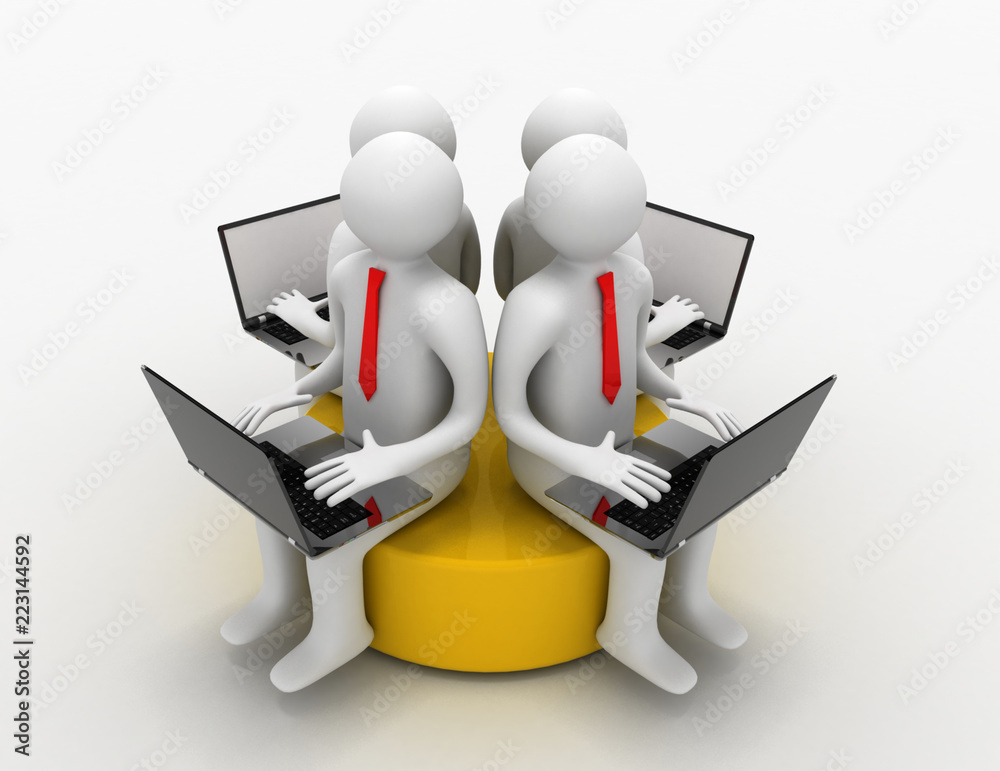 3d man with laptop sitting on a yellow disk 3d man with laptop sitting on a yellow disk