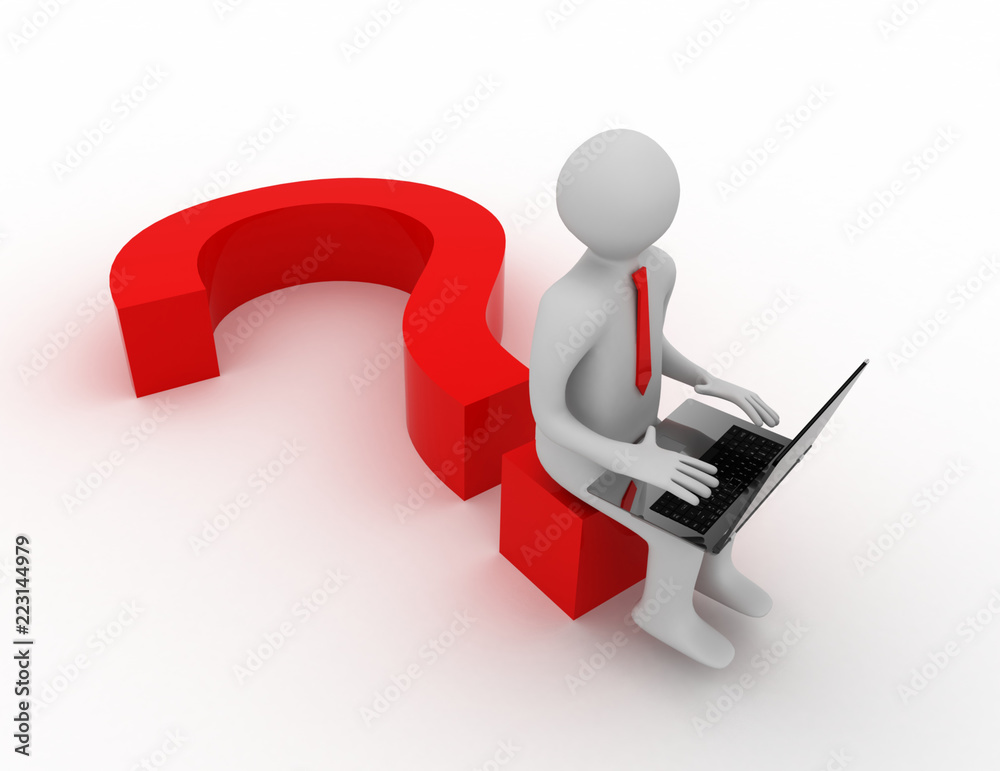 3d man sits on the question mark Stock Illustration | Adobe Stock