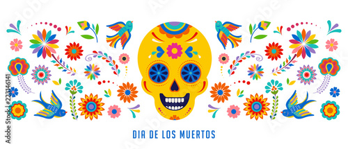 Day of the dead, Dia de los muertos background, banner and greeting card concept with sugar skull.
