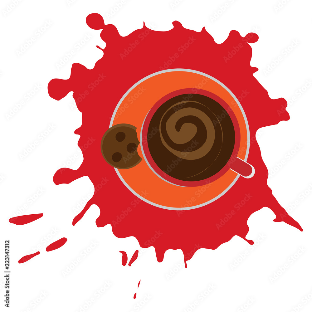 Cup with coffee top view on a white background Cup with coffee top view on a white background