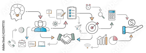 Business plan in thin line icons style