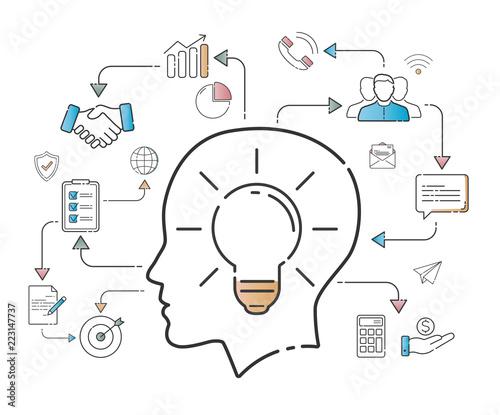 Business plan in thin line icons style