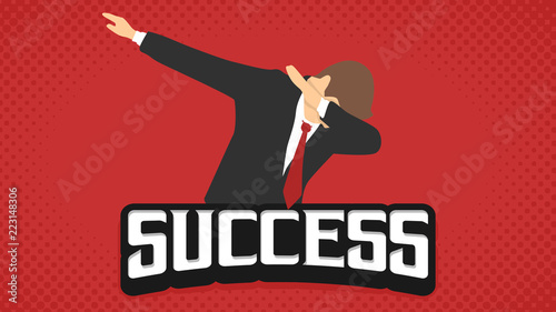 success businessman dab dabbing expression flat vintage retro in red background potrait