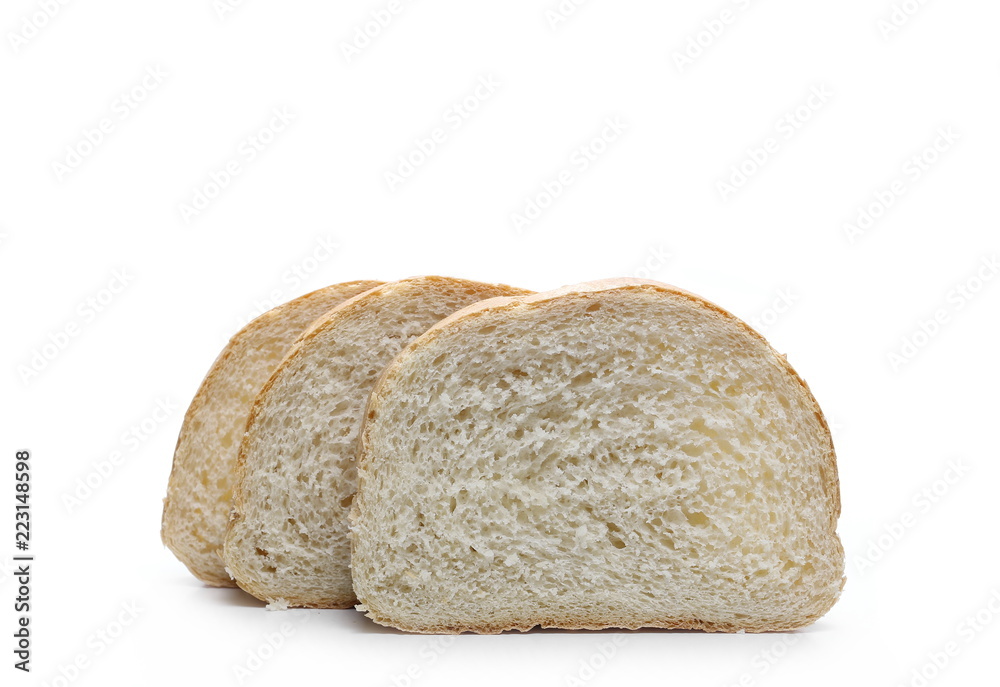 Bread loaf with slices isolated on white background