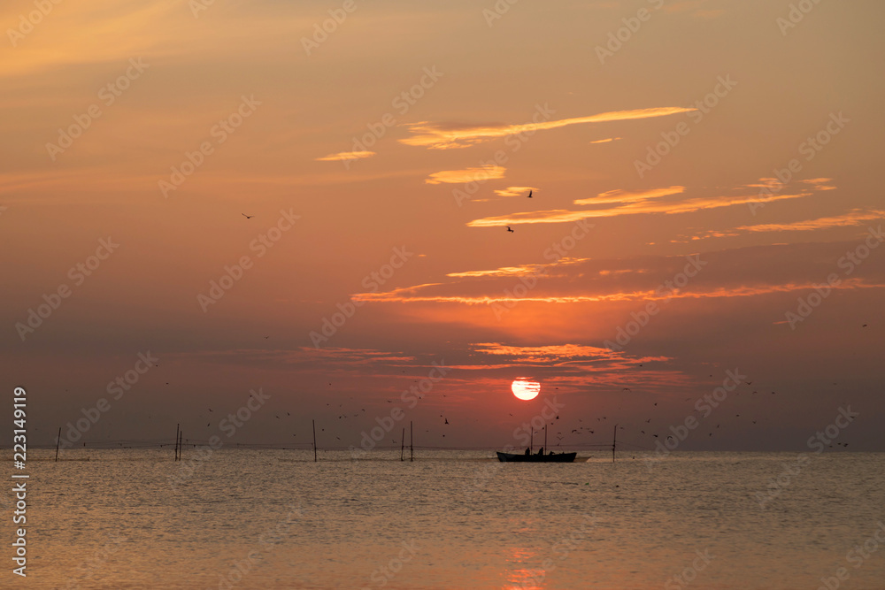 Fishermen at sunrise at the Black Sea