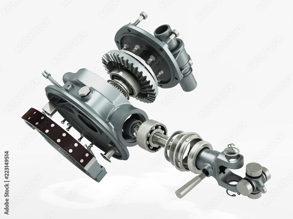 truck wheel drive and braking system 3d render on white no shadow truck wheel drive and braking system 3d render on white no shadow