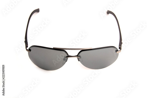 sunglasses aviators dark glass white background, isolate