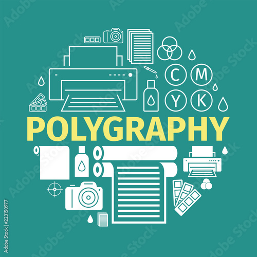 Printing polygraphy banner. Vector infographic. Printing elements.