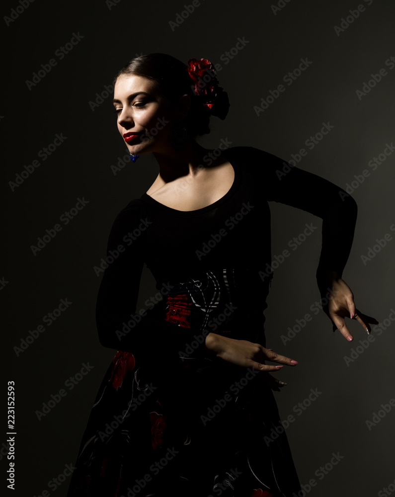 flamenco dancer on a dark background. spanish girl flamenco dancer flamenco dancer on a dark background. spanish girl flamenco dancer