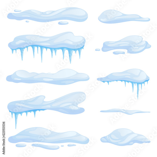Set snowdrifts in different shapes and sizes. Drifts with icicles. Vector illustration