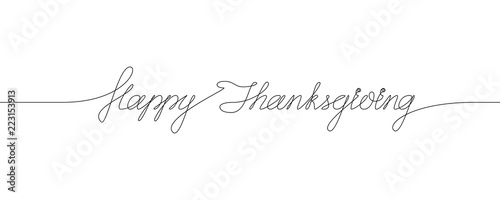 HAPPY THANKSGIVING handwritten inscription. Hand drawn lettering. One line drawing of phrase. Vector illustration