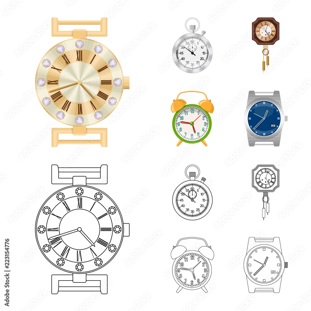 Isolated object of clock and time symbol. Collection of clock and circle stock vector illustration. Isolated object of clock and time symbol. Collection of clock and circle stock vector illustration.