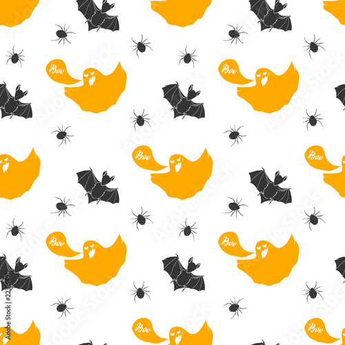 Halloween seamless pattern. Hand drawn sketched background, party invitation or holiday banner design vector illustration