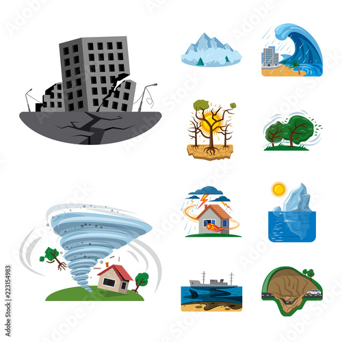 Vector illustration of natural and disaster symbol. Collection of natural and risk stock symbol for web.
