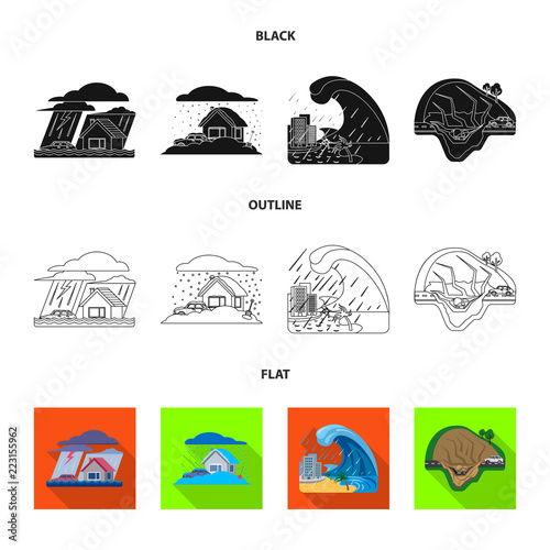 Vector design of natural and disaster symbol. Collection of natural and risk stock vector illustration.