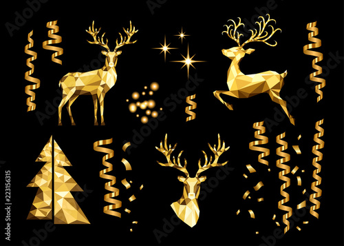 Christmas collection of golden decorative design elements.