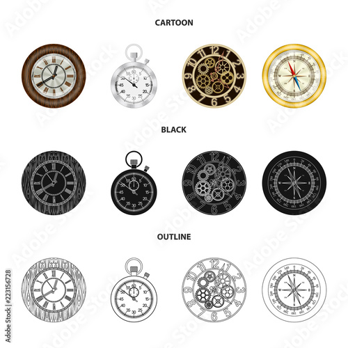 Vector illustration of clock and time symbol. Set of clock and circle stock symbol for web.