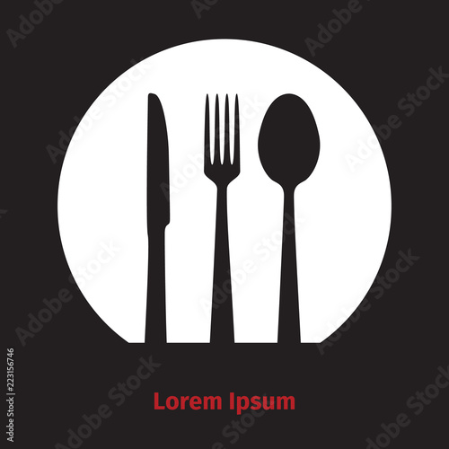 Advertising card with fork, dish and spoon silhouette