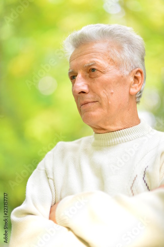 Portrait of elderly man in summer park