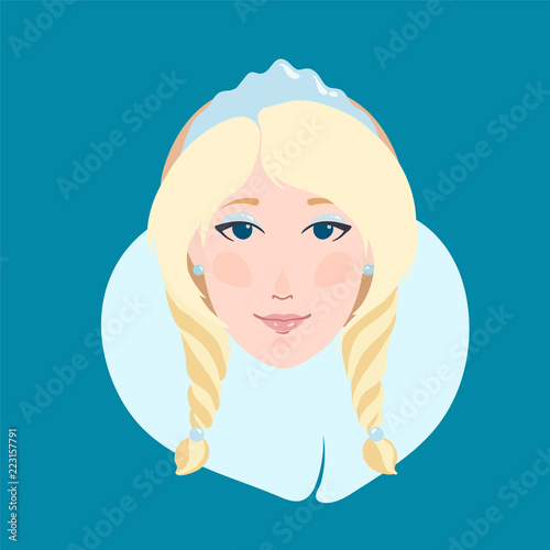 Blonde woman flat portrait as Snow maiden Snegurochka